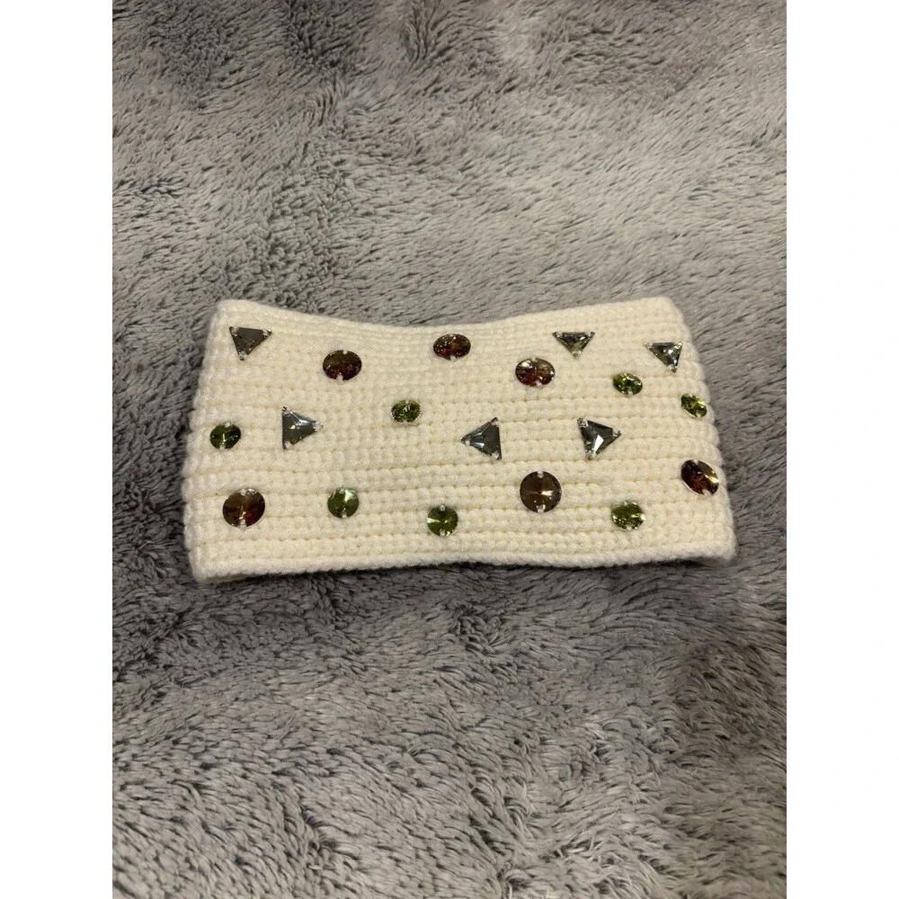 Anthropologie Head Warmer Crystal Embellished Ivory 4 In Width NWT